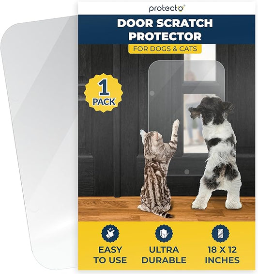 PROTECTO Heavy Duty Door Protector from Dog Scratching, 18 x 12” Clear Door Scratch Protector, Easy to Install on Window, Wall, Screen & Sliding Doors | Cat Scratch Guard for Indoors Outdoors