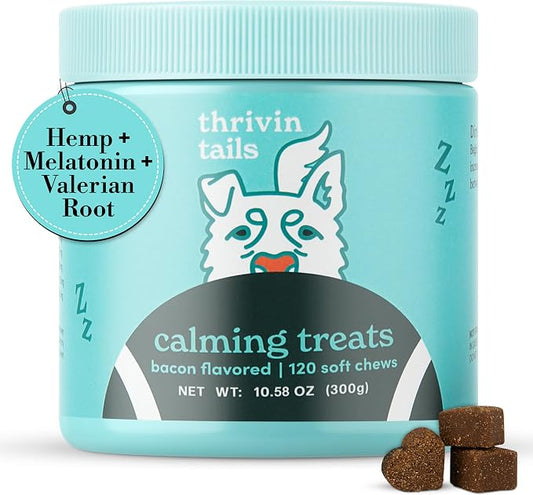 Bacon-Flavored Calming Chews for Dogs: Melatonin Dog Anxiety Relief Treats, Perfect Sleep Aid, Stress Relief During Fireworks, Storms, Thunder, Barking 120 Count
