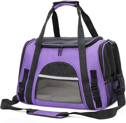 Cat Dog Carrier, Pet Travel Carrier for Small Dogs, Cat Carrying Case Collapsible Dog Carrier, Foldable Soft Sided Animal Carriers Puppy Carry (Purple)