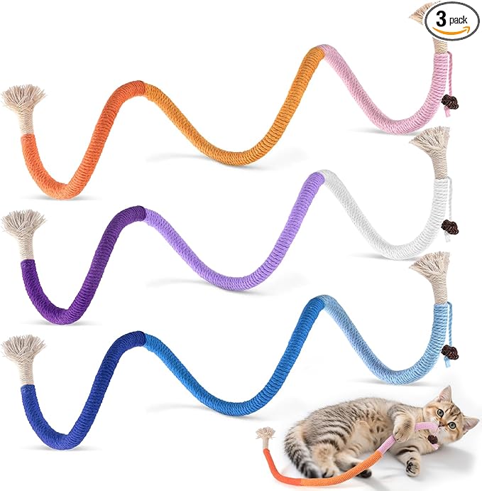 TINDTOP Cat Toys Chew Ropes, 3 Pack Interactive Cat Nip Kicker Toy for Indoor Kittens, Teeth Cleaning Toy for All Breeds, 19.5 Inches (50cm) | for Indoor Kittens, Teeth Cleaning Toy for All Breeds, 19.5 Inches (50cm)