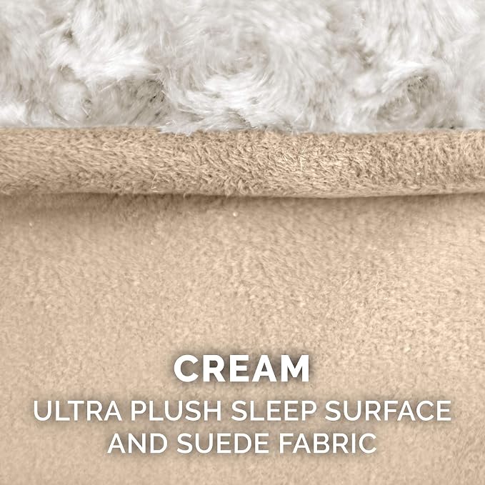 Furhaven Replacement Dog Bed Cover Ultra Plush Faux Fur & Suede Contour Luxe Lounger, Machine Washable - Cream, Medium