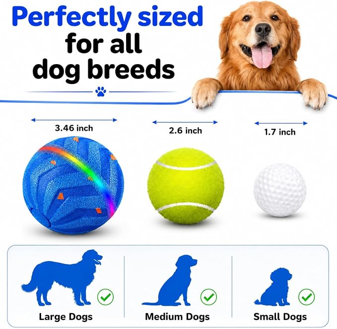 Smart Dog Ball - High-Elasticity E-TPU Interactive Toy, Automatic Rolling Ball with 2 Modes & LED Glow, 350mAh Long Battery Life, Motion Activated & USB-C Rechargeable for Dogs