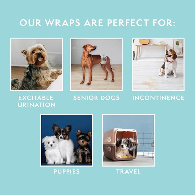 Simple Solution Disposable Dog Wraps, Male Dog Diapers, Puppy Potty Training, Incontinence and Travel Protection, Wraps for Small Dogs, 12-19 Inch Waist, 30 Count (Pack of 4)