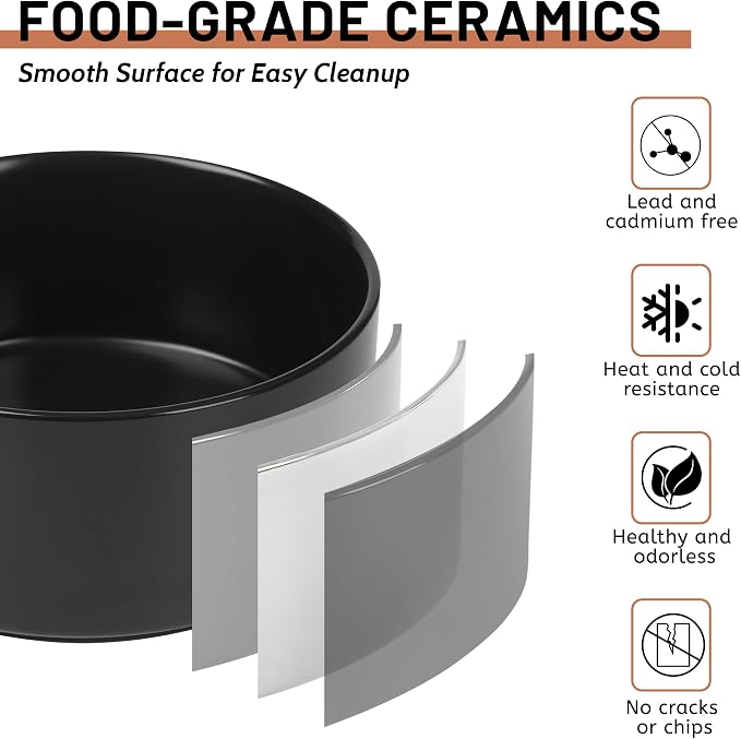 Ceramic Dog Bowls, Non Slip Dog Food and Water Bowl with Silicone Base, Heavy Pet Feeding Bowl for Small, Medium, and Big Dogs (Black, 6 Inches)
