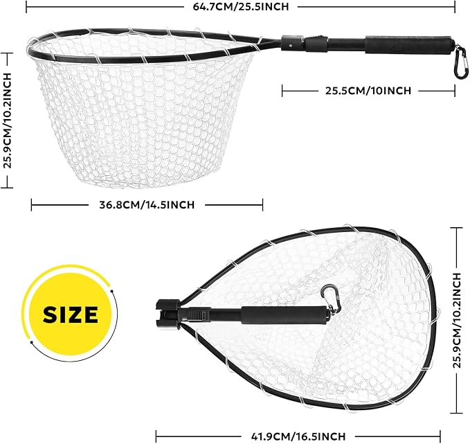 SF Fly Fishing Landing Net Soft Rubber Mesh Trout Net Catch and Release Net