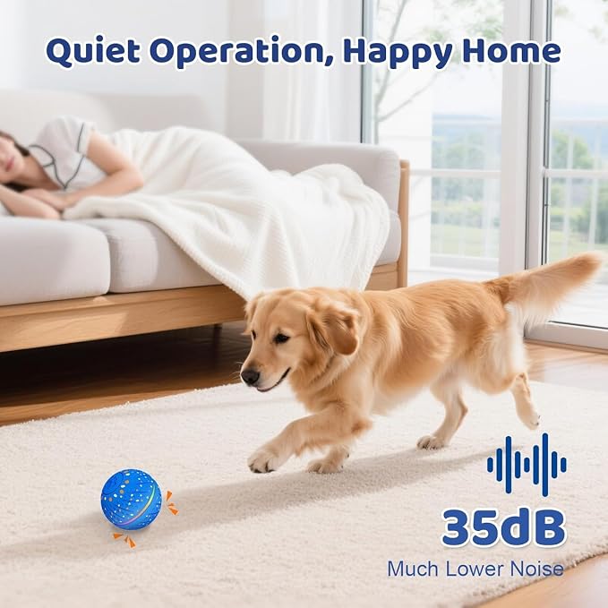 Interactive Dog Toys Dog Ball - 3 Modes Auto Rolling & Bouncing Ball with RGB Light, Durable E-TPU Play Ball for Small Medium Dogs(Blue)
