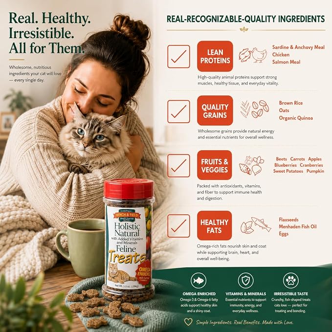 Bench & Field Holistic Natural Healthy Kitty Cat Treats | Crunchy Fish-Shaped Bites | Delicious Seafood Flavored Snack, 3-Ounce (Pack of 6 Bottles)