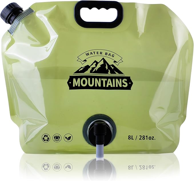 Water Jug Camping 2.1 Gallon Collapsible with Spigot, BPA Free Portable Water Pouch Foldable Water Bags for Outdoor Hiking, Travel and Emergency & Water Storage Containers (Green-4Pcs)