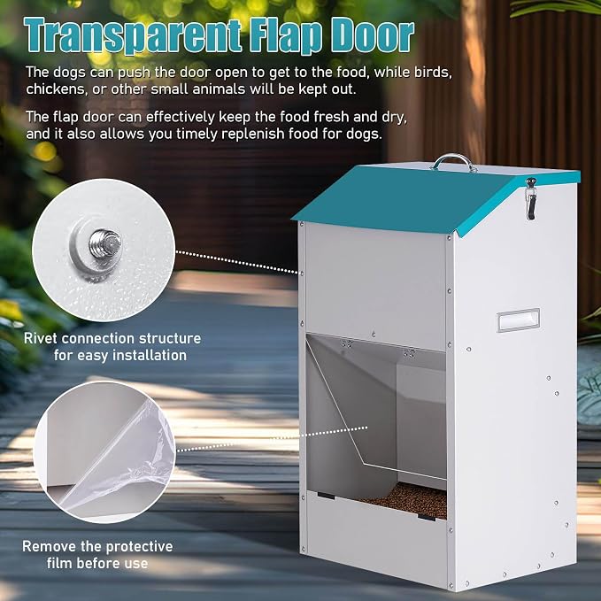 Automatic Dog Feeder Large Breed 50 lb, Galvanized Metal Gravity Self Feeding Dog Food Dispenser Extra Large Automatic Pet Feeder, for Indoor or Outdoor Use