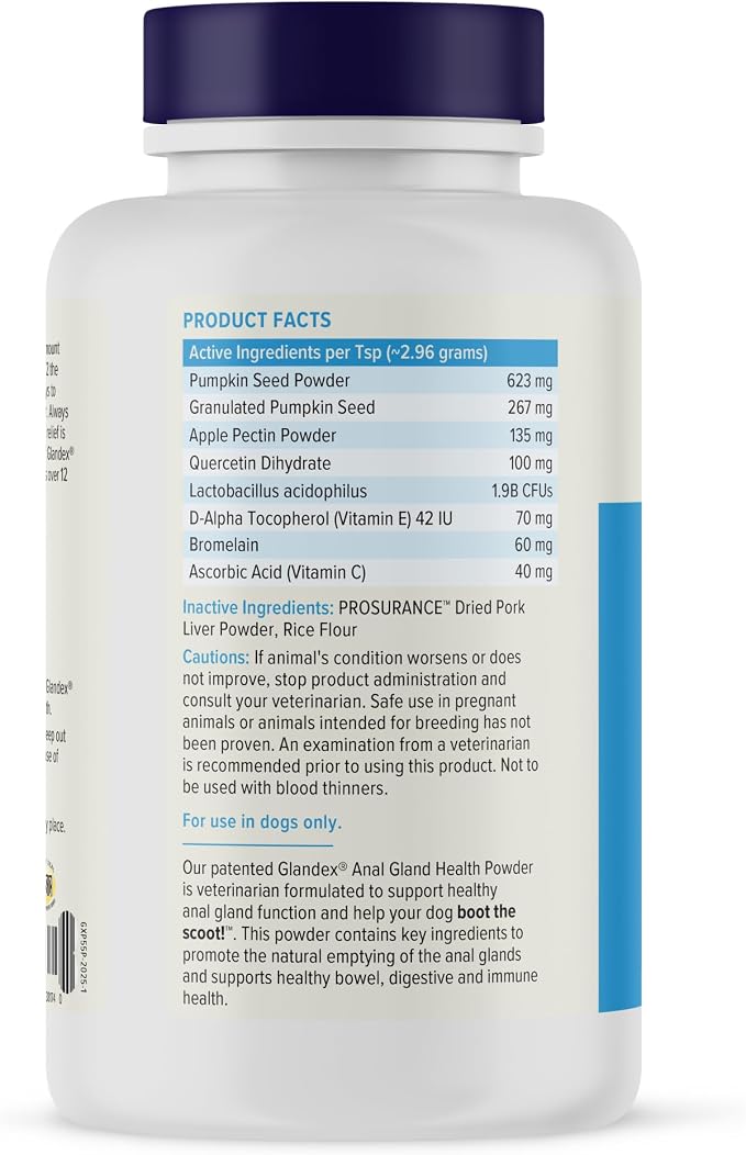 Vetnique Glandex for Dogs Anal Gland Powder, Support for Scooting & Fishy Odor, Boot The Scoot Fiber Supplement, Pumpkin Powder & Probiotics for Dogs with Digestive Enzymes (5.5 oz, Pork Liver)