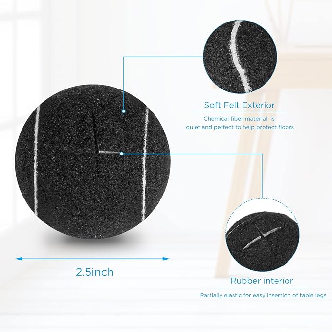40 Pcs Tennis Balls for Furniture Legs and Floor Protection Precut Tennis Balls for Chairs Tennis Ball Chair Foot Covers for Floor Protection Chair and Desk Legs Coverings (Black)