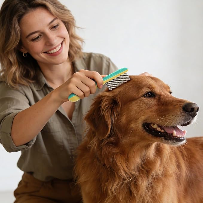 Rechargeable Flea Comb for Pets - Stainless Steel Teeth Grooming Tool for Medium and Long Haired Cats & Dogs - USB-C Charging