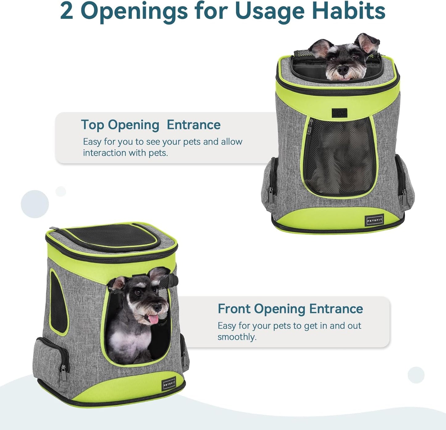 Petsfit Pet Backpack Carrier Easy-Fit Dog Travel Backpack Carrier for Hiking Walking Cycling Suitable for Small Medium Dogs Cats and Rabbits up to 22 Pounds, Green