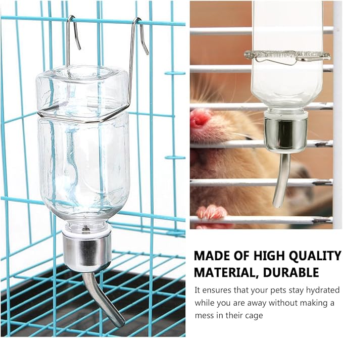 POPETPOP Rabbit Water Dispenser 2-Pack 6.09Oz No Drip Hanging Pet Water Bottles with Hooks and Springs for Small Animals Guinea Pigs Hamsters Chinchillas