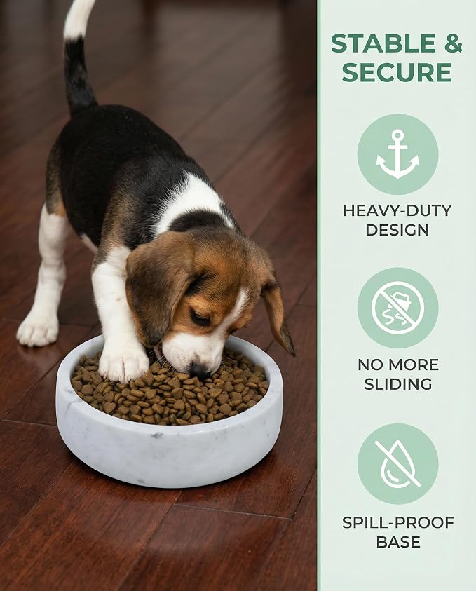 OOBOOB Natural Marble Dog Bowls, Heavy Non-Slip Dog Food Bowl & Dog Water Bowl for Dogs and Cats, Minimalist Design with Unique Natural Veining, Premium Pet Feeding Bowl