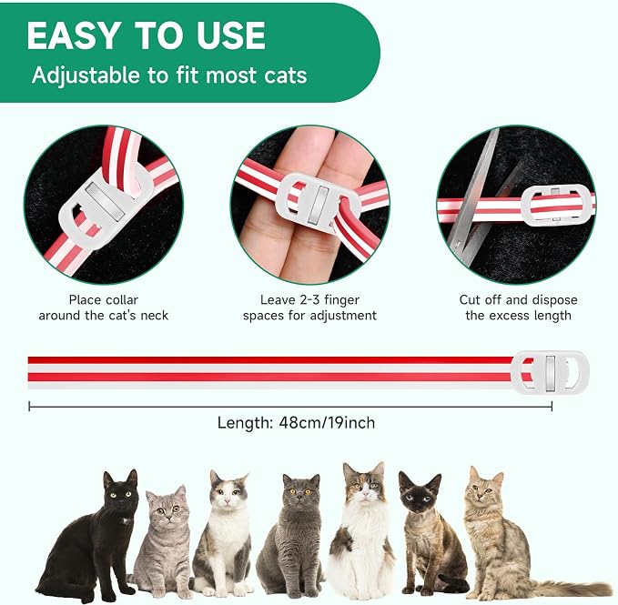 4 Pack Cat Flea Collars, Cat Flea and Tick Treatment, 32 Months Protection Flea and Tick Prevention for Cats, Waterproof Flea Collar for Cats, One Size Fits All, Red and White