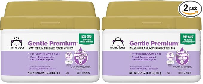 Amazon Brand - Mama Bear Gentle Premium Baby Formula Powder, DHA for Brain Support, Gentle Immune Blend 6, 2'FL HMO, For Fusiness, Crying & Gas, 21.5 oz, 1.34 pound (Pack of 2)