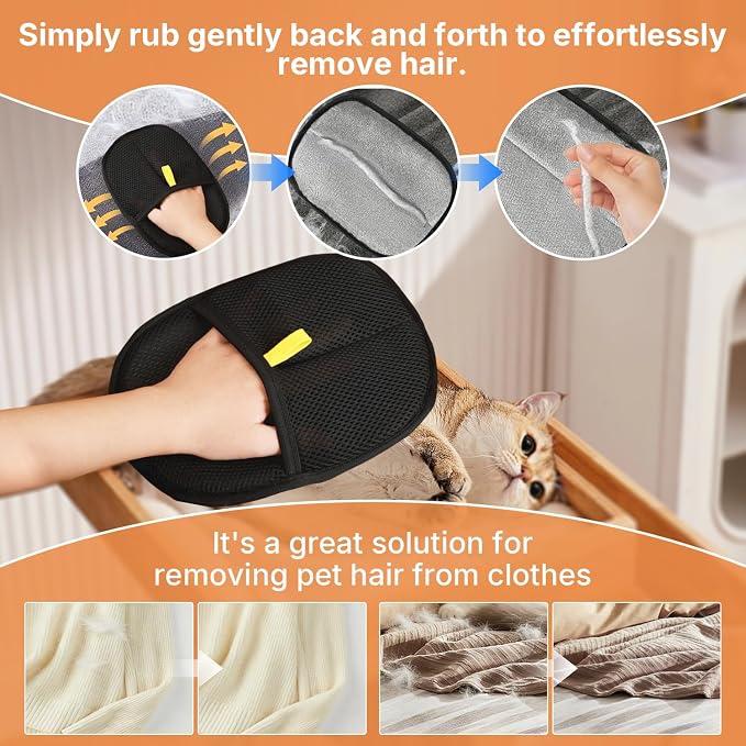 Carpet Rake for Pet Hair Removal, 4 in 1 Reusable Pet Hair Removal Tool Kit, 50'' Adjustable Long Handle Dog & Cat Hair Remover Broom with Handle & 2 Pets Hair Removal Gloves for Carpets, Rugs, Couch