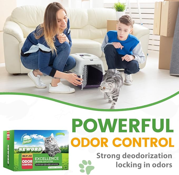 NEWORD Non-Clumping Crystals Cat Litter, Superior Odor Control Silica Gel Litter, Low Tracking & Dust-Free, Soft-On-Paws, Aloe Vera Fragrance, 14 lbs (2 Packs of 7lb Bags)