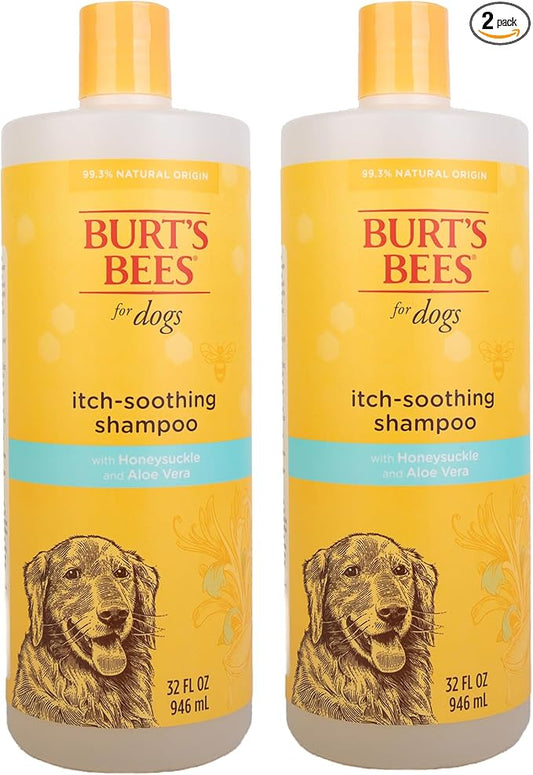 BURT'S BEES FOR PETS Itch Soothing Dog Shampoo with Honeysuckle, 95% Natural Origin, pH Balanced, No Sulfates, Parabens, or Phthalates, Relieves Itchy Skin, 32 Fl Oz - 2 Pack