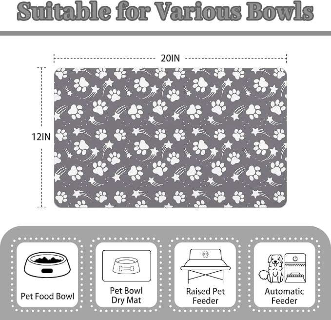 Dog Food Mat 12x20 Inch Pet Feeding Absorbent Mats for Floor Dog Cat Water Bowl Placemat Non-Slip Washable Pet Food and Water Mat