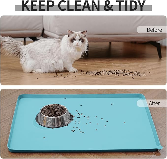 Reopet Silicone Pet Feeding Mat - Waterproof & Non-Slip Dog Cat Placemat | High Raised Edges Prevent Food & Water Spills to Protect Floors, Easy to Clean, Fit for Dog Cat Bowls