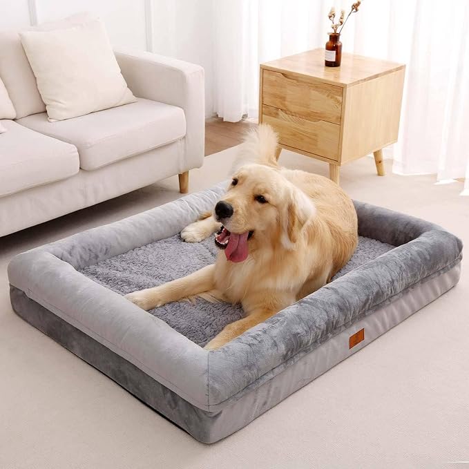 Yiruk XL Orthopedic Dog Bed for Large Dogs, Big Waterproof Dog Bed with Removable Washable Cover, 4-Sides Bolster Support Pet Couch Sofa with Non-Slip Bottom, Grey