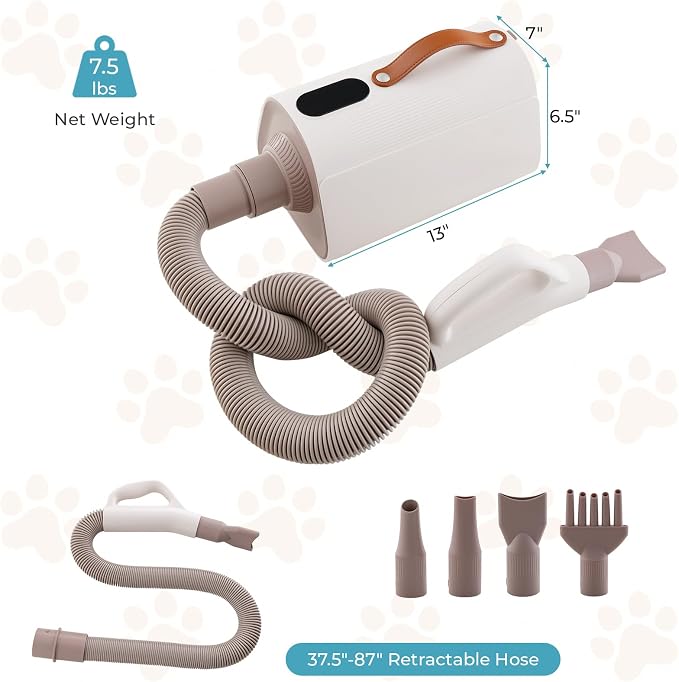 Tangkula Dog Dryer, Pet Blow Dryer with Smart LED Touch Screen, 4 Nozzles, Adjustable Temperature & Airflow, Negative Ion Function, High Velocity & Low-Noise Dog Hair Dryer for Pet Grooming