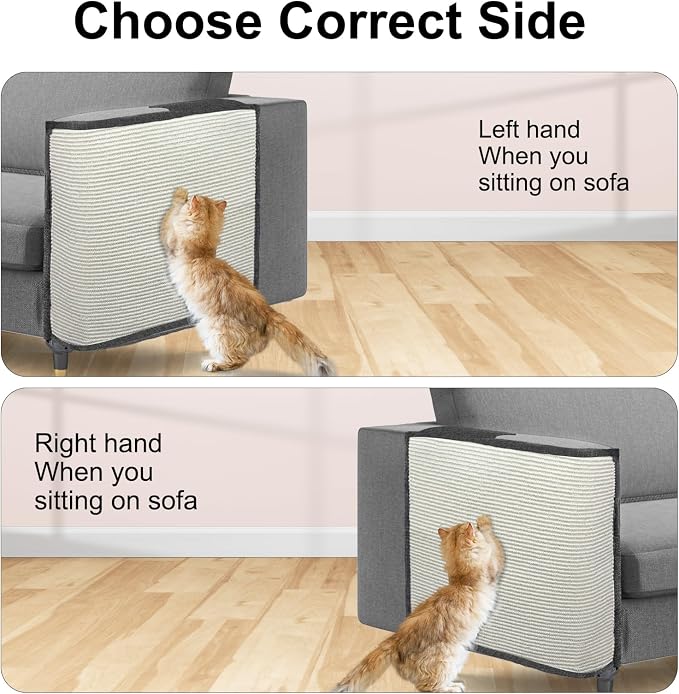 Cat Scratch Sofa Protector,Cat Scratching Couch Protector with 19.7''L*23.6''W Natural Sisal Cat Scratcher Mat for Protecting Couch Sofa Chair (Dark Grey/Right Hand)