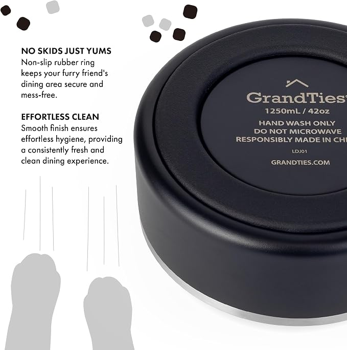 GrandTies Stainless Steel Dog Bowl | Engraved Reusable BPA-Free Insulated Cat & Dog Bowls | Large Heavy Duty Non Skid Spill Proof Bowl | Outdoor Dog Water Bowl (42oz, Midnight Black)