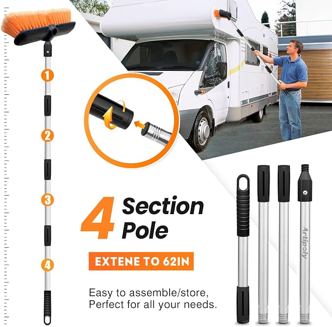 ARTIPOLY 62" Car Wash Brush with Extension Pole, Car Wash 10” Dip Soft Brush, No Scratch Car Cleaning Brush Supplies for RV Boat Truck SUV, House Siding, Snow, Floors, Extension Aluminum Alloy