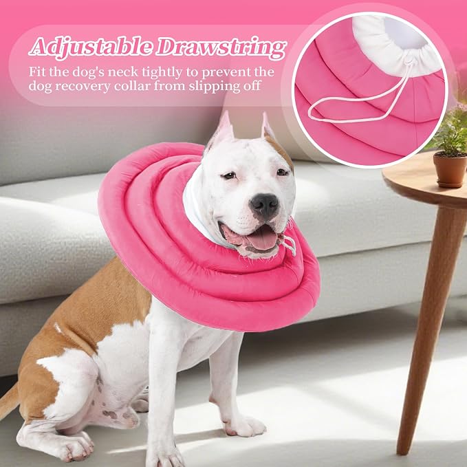 IDOMIK Dog Recovery Collar, Waterproof Soft Dog Cone After Surgery, Comfy Protective Elizabethan Collar Alternative for Dogs Cats, Adjustable Pet Neck Donut Cone Anti-Licking Biting Wounds,RoseRed,3XL