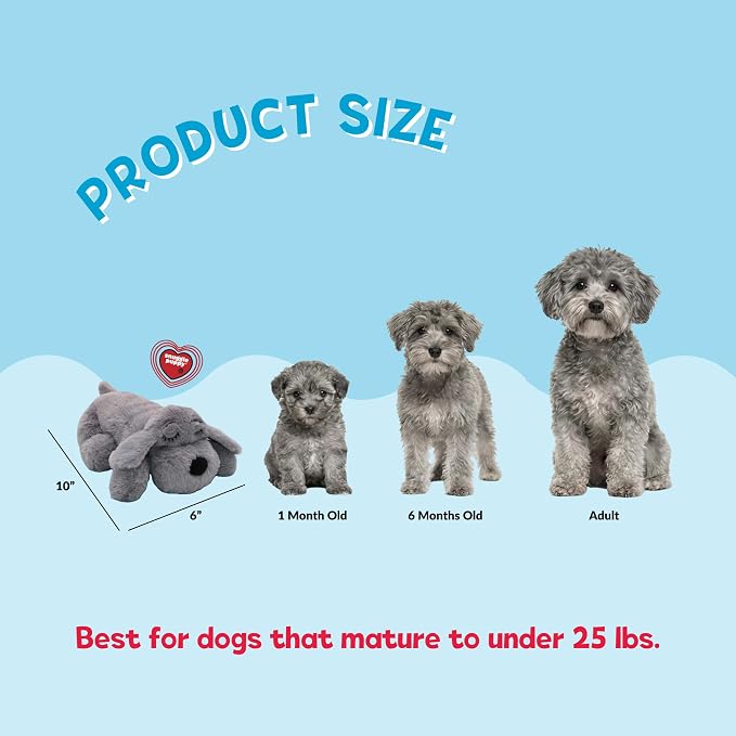 Snuggle Puppy Junior, Heartbeat Puppy Toy for Small Breeds, Smaller Plush Dog Toy with Real-Feel Pulse, Designed for Crate Use and Early Routines - Gray