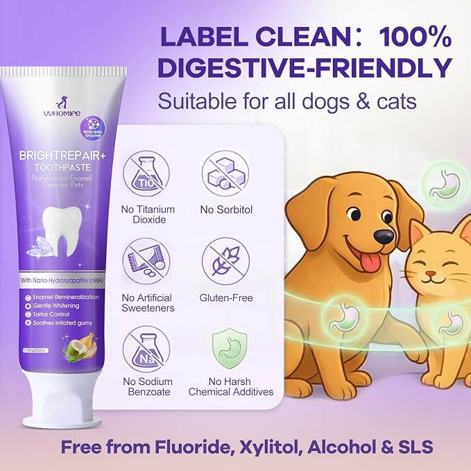 Cat Toothbrush for Daily Teeth Cleaning 2pcs + 6% nHA Pet Dual-Enzymatic Toothpaste