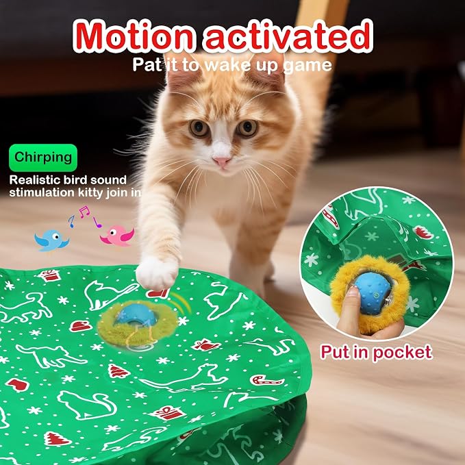 Giociv Interactive Cat Toys Ball Fast Rolling in Pocket, Motion Activate Chirping Cat Ball Christmas Cat Toys 2025 Cat's Gift
