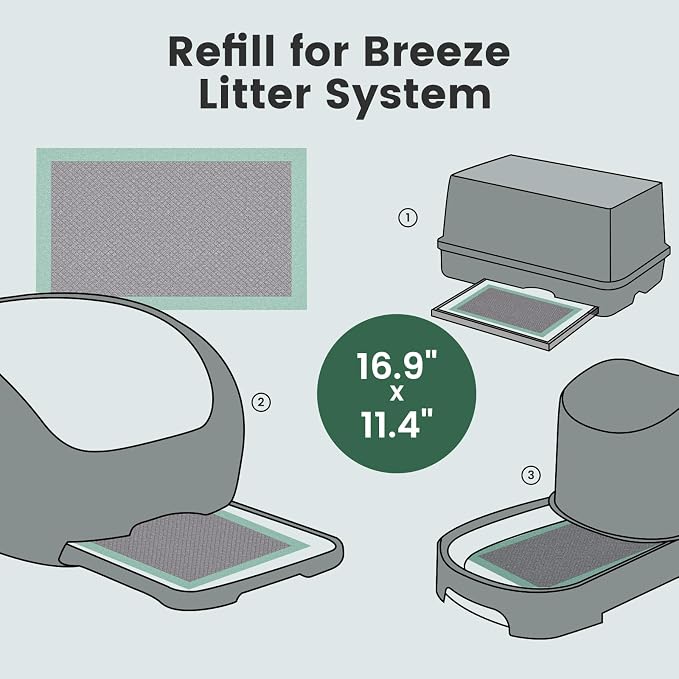 Cat Pads Refills for Litter Box, Lavender Scented 16.9"x11.4" Odor Control Cat Pee Pads with Activated Carbon for Breeze Litter System(20Counts/Green)