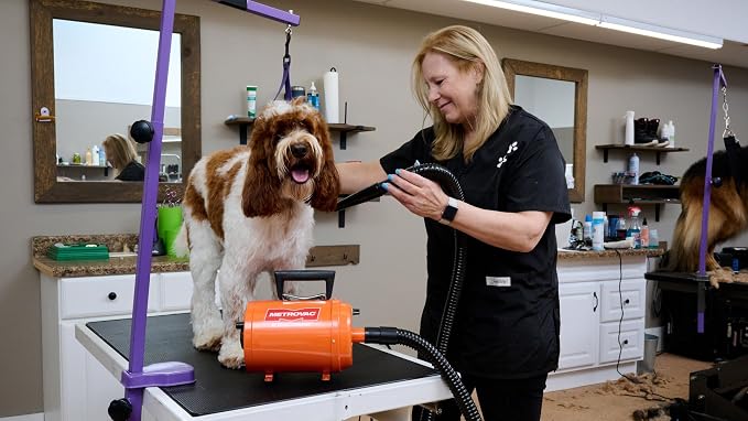 METROVAC - Air Force Commander 2 Speed Model: AFTD-1 - 1.17HP Dog & Cat Hair Blow/Dryer - Air Dryer for Long and Short Hair - Orange