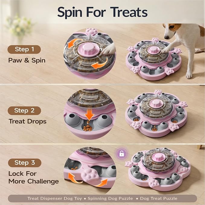 KADTC Dog Puzzle Toy, 3 Levels of Step-by-Step Challenge, Spin-to-Release Treat Dispenser, Slow Feeder & Mental Stimulation Enrichment Toy for Small Medium Large Dogs