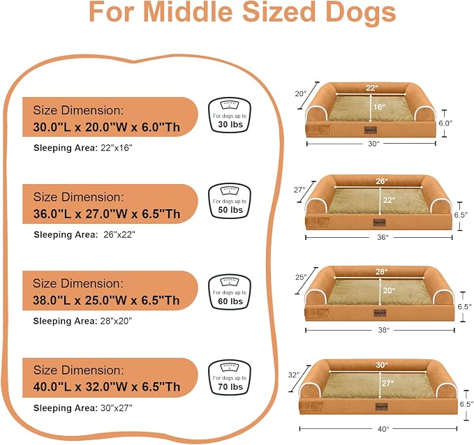 Large Dog Bed Orthopedic Washable: Beds Bolster XL Bed Medium Large Dogs Egg Crate Foam Couch Sofa Waterproof with Removable Cover - Orange