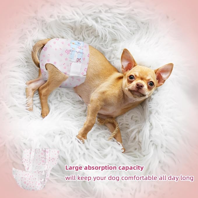 Disposable Dog Diapers Female 90 Count Doggie Diapers for Female Dogs (Waist 10-16.5 in S) Super Absorbent Small Doggie Diapers for Heat Excitable Urination or Incontinence - Pink