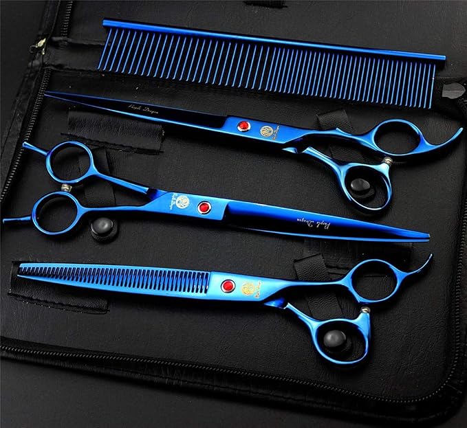 Purple Dragon 8.0" Titanium Multicolor Professional Pet Grooming Scissors Set,Straight & Thinning & Curved Scissors Shear with Bag for Dog Cat Grooming
