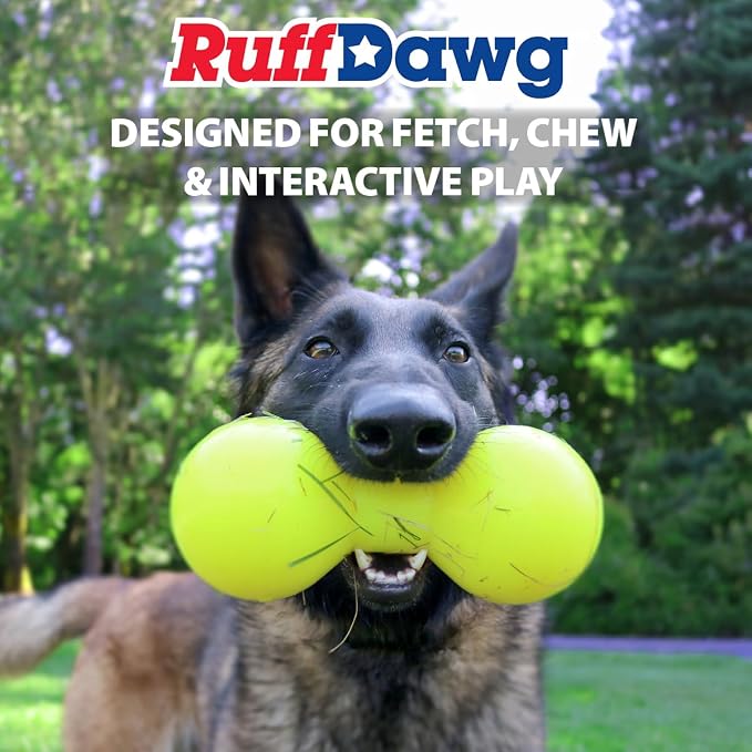 Ruff Dawg Big Dawg Barbell XL Pink – Heavy-Duty Solid Rubber Dog Chew Toy for Medium to Large Dogs 40 lbs & Up – Floats & Bounces – Made in USA