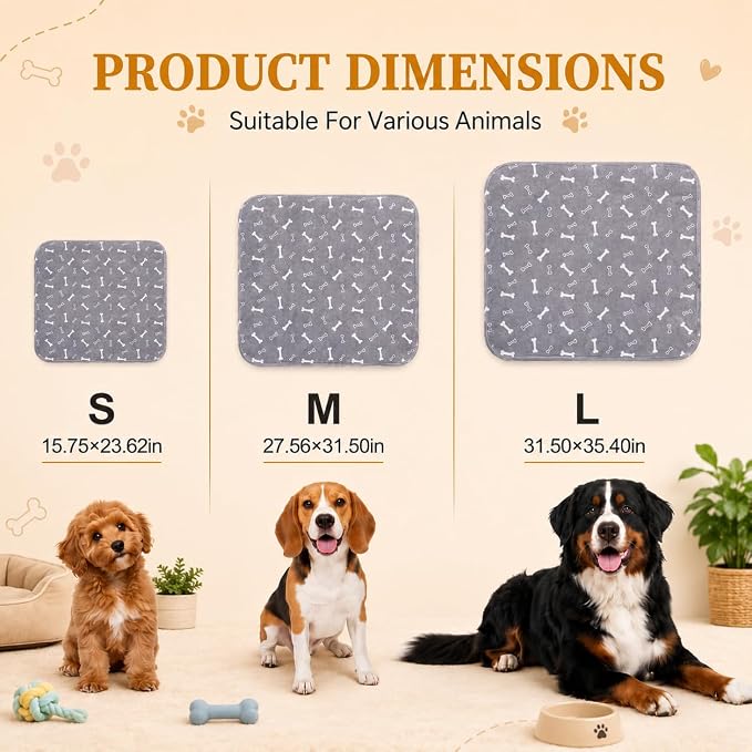 Washable Pee Pads for Dogs & Cats, Super Absorbent Reusable Puppy Pads, Anti-Slip Pet Potty Training Pads, Leakproof & Waterproof Dog Mat for Puppy, Dogs, Cats, Adults, Housebreaking (Medium, 28"×32")