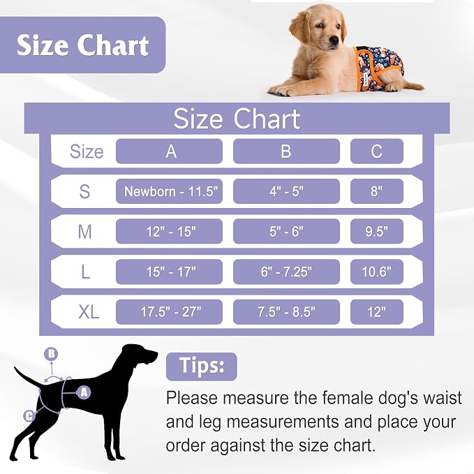 4 Pack Reusable Female Dog Diaper, Highly Absorbent Doggie Diapers for Female Dogs, Dog Diaper Medium, Flowers & Dogs