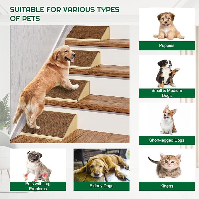TIMHAKA Dog Ramp for Stairs, Non-Slip Dog Stairs, Low-Angled Pet Ramps for Small, Medium Dogs & Cats, Step and Stair Assist for Injured and Older Pets, 2 Pack