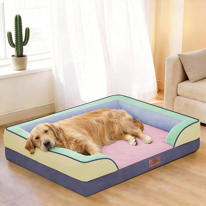 Comfort Expression Orthopedic Dog Bed for Extra Large Dogs 45x35 Inch, Waterproof Egg Crate Foam XL Pet Bed with Bolsters, Dog Couch with Washable Cover & Non-Slip Bottom, Frosted Grape
