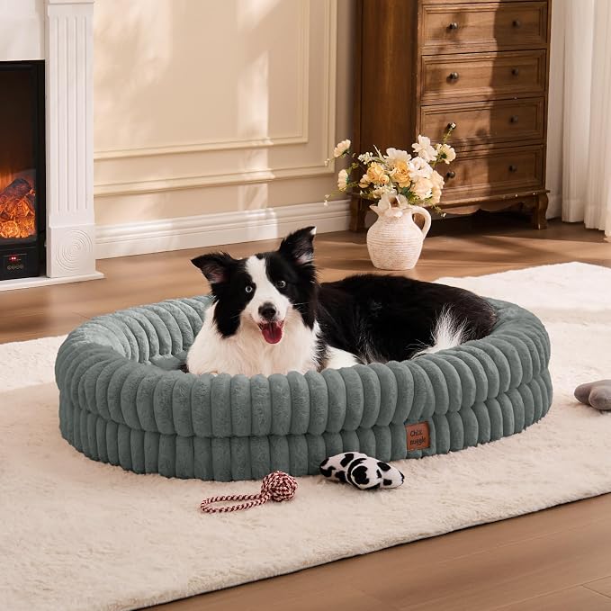 ChiXnuggle Orthopedic Dog Bed for XL Dogs, Waterproof Faux Rabbit Fur Dog Couch with Egg Crate Foam Support and Washable Removable Cover, Bolster Pet Sofa with Non-Slip Bottom, 41x30x7, Grey