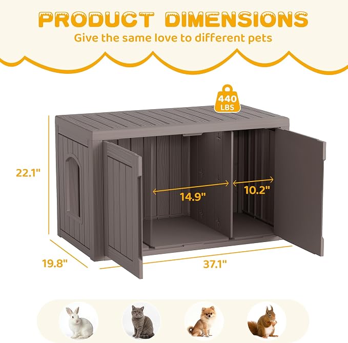Cat Litter Box Enclosure, Multi-Functional Hidden Enclosed Litter Box Furniture with Adjustable Partition, Indoor Outdoor Cat House Weatherproof, Side Table, Easy to Clean & Assemble, Grey