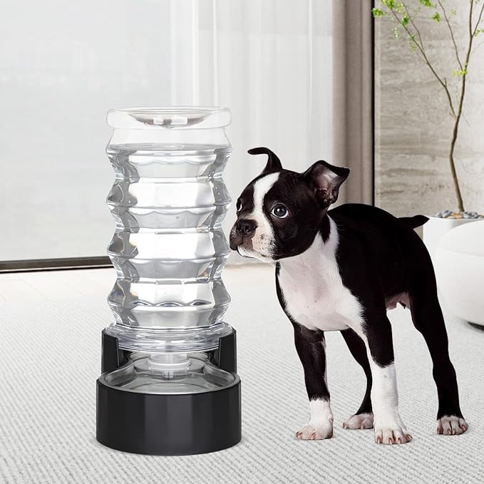 RIZZARI Black 8L Gravity Dog Water Dispenser with Stainless Steel Bowl - Ion Exchange & Activated Carbon Filter for Urinary Health, Auto-Refill with No Pump & Spill Resistant, for Multi-Pet Homes