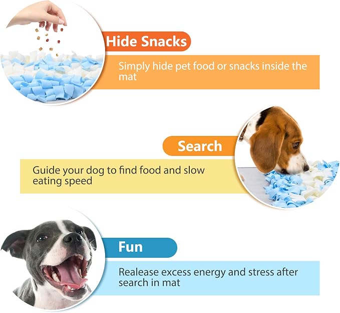 TwoEar Snuffle Mat for Dog, Nosework Mat, Interactive Activity Puzzle Toy, Great for Stress Release, Enrichment Blanket, Pet Activity/Toy/Play Mat, Machine Washable, for Small Medium Large Dog